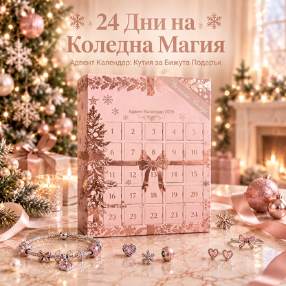 🎄 Коледен адвент календар с бижута за жени (2026 г.)🍈 – 24 дни с изненадващи висулки, гривна и колие ✨