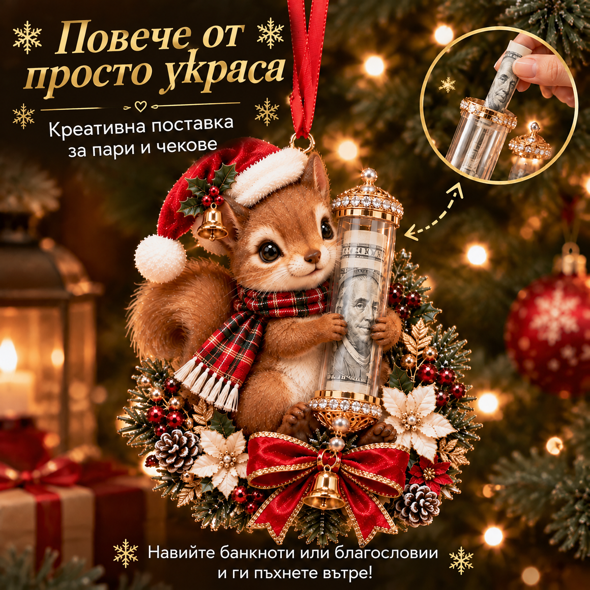🎁 Коледна украса с мило животинче за паричен подарък🍈 – Декорация за елха 🎄💵
