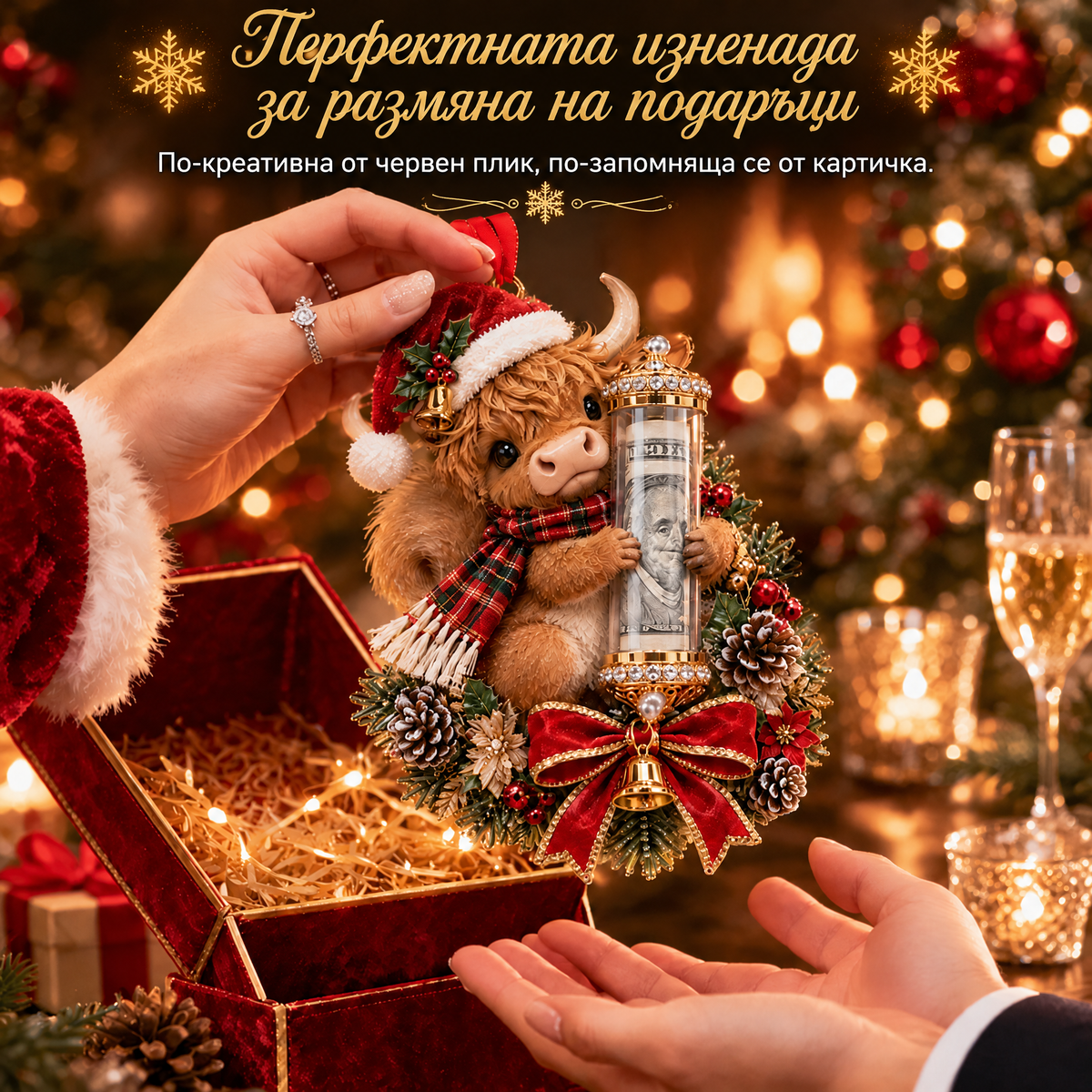 🎁 Коледна украса с мило животинче за паричен подарък🍈 – Декорация за елха 🎄💵