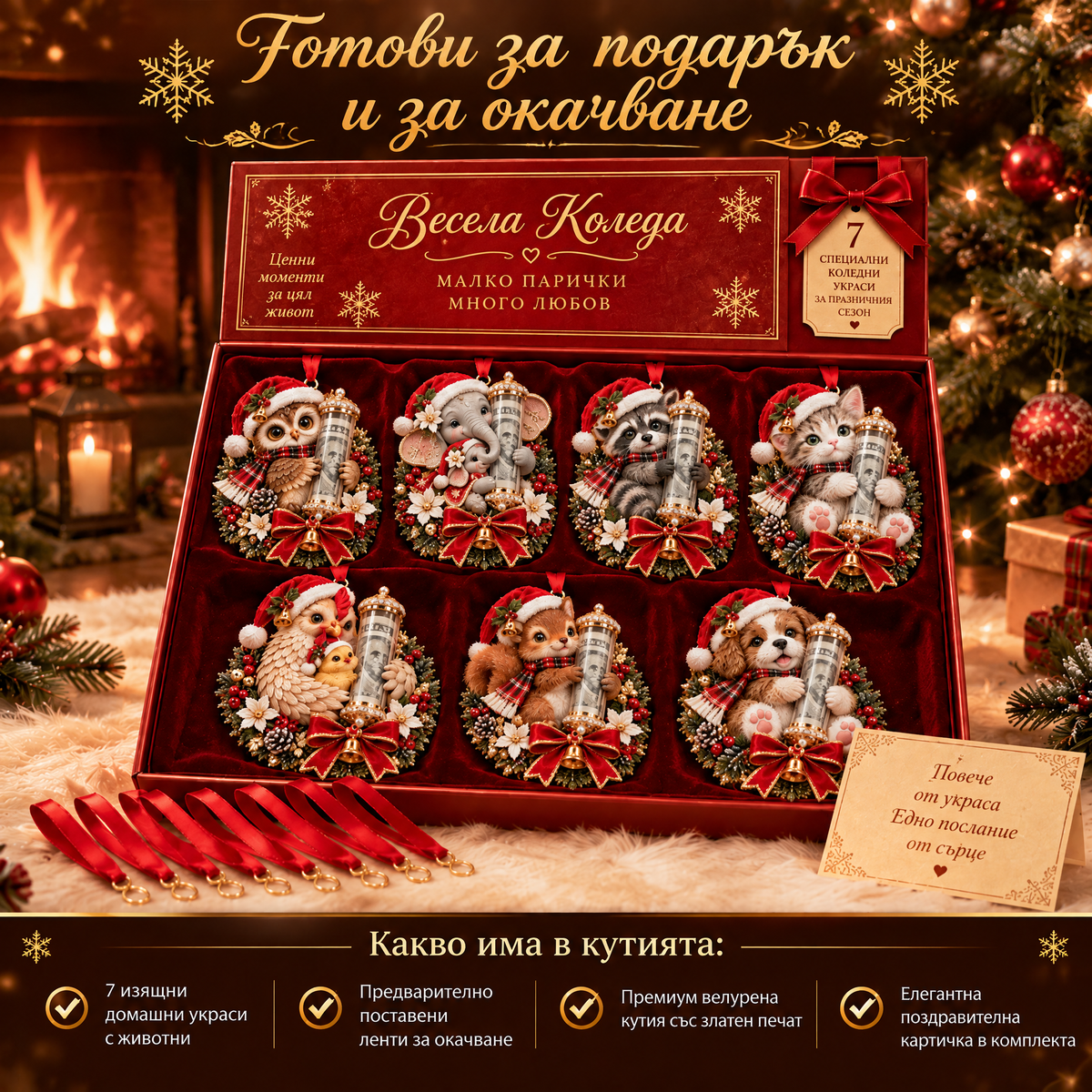 🎁 Коледна украса с мило животинче за паричен подарък🍈 – Декорация за елха 🎄💵