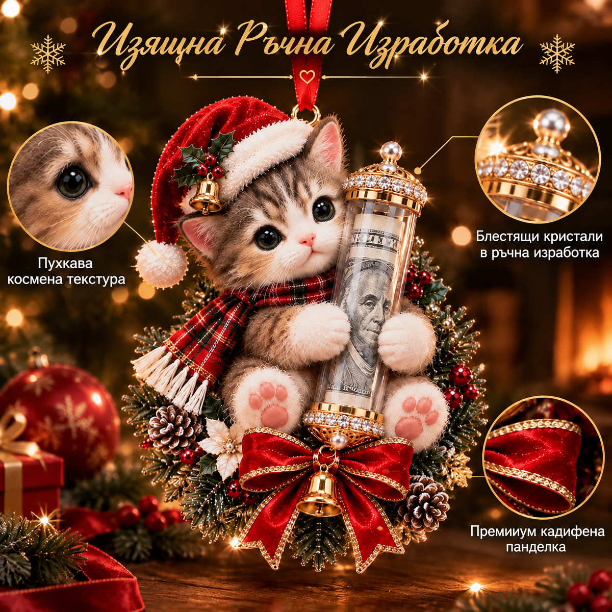 🎁 Коледна украса с мило животинче за паричен подарък🍈 – Декорация за елха 🎄💵