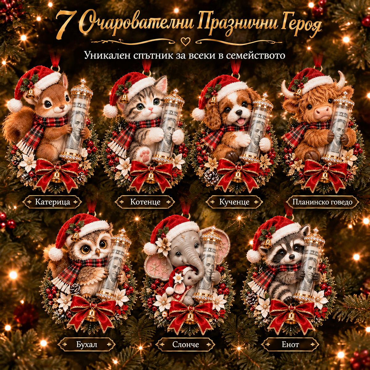🎁 Коледна украса с мило животинче за паричен подарък🍈 – Декорация за елха 🎄💵