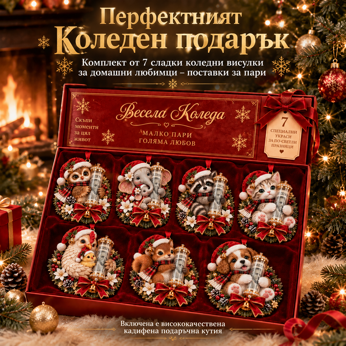 🎁 Коледна украса с мило животинче за паричен подарък🍈 – Декорация за елха 🎄💵