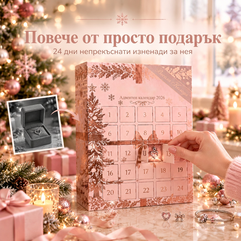 🎄 Коледен адвент календар с бижута за жени (2026 г.)🍈 – 24 дни с изненадващи висулки, гривна и колие ✨